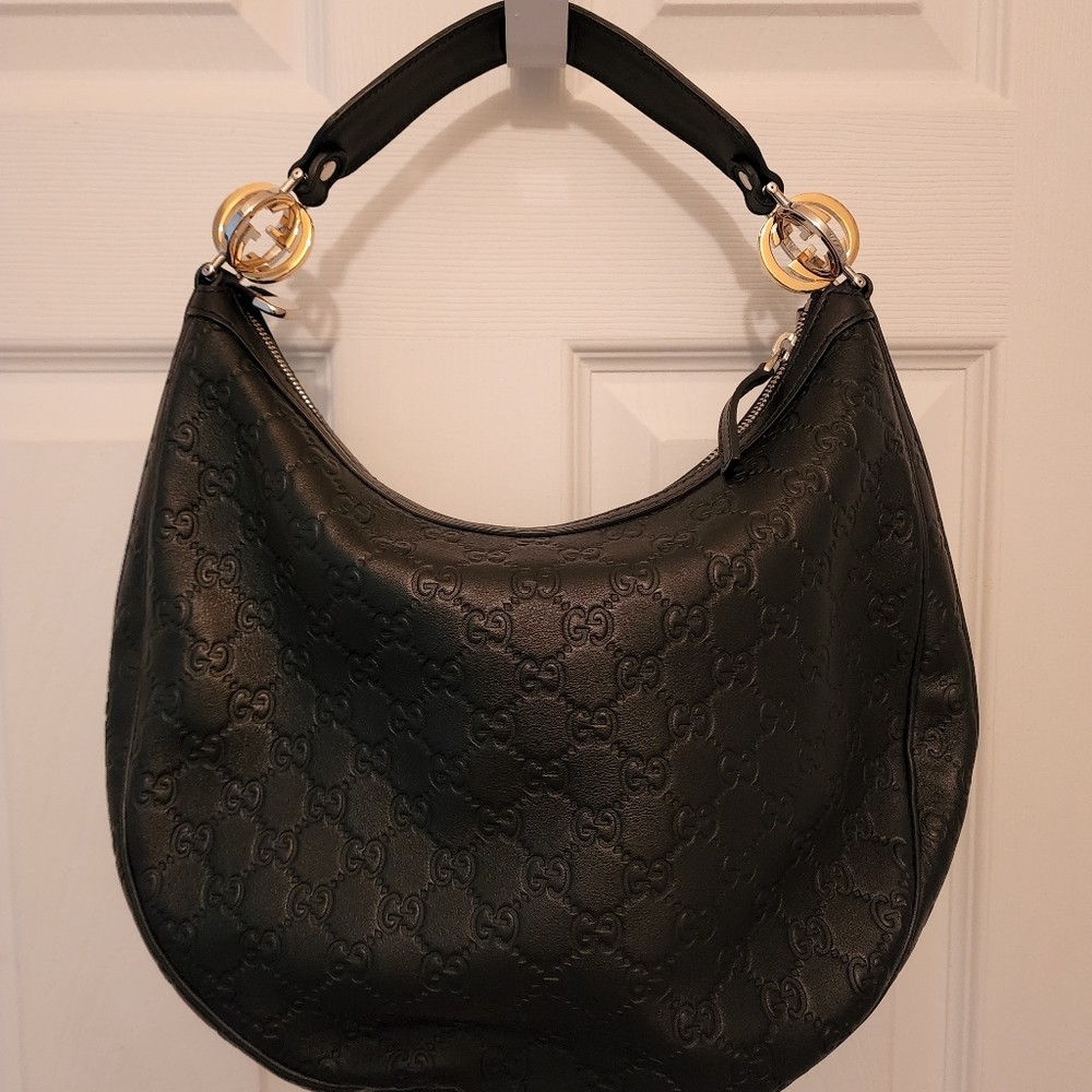 Guccisima Black Leather Shoulder Bag